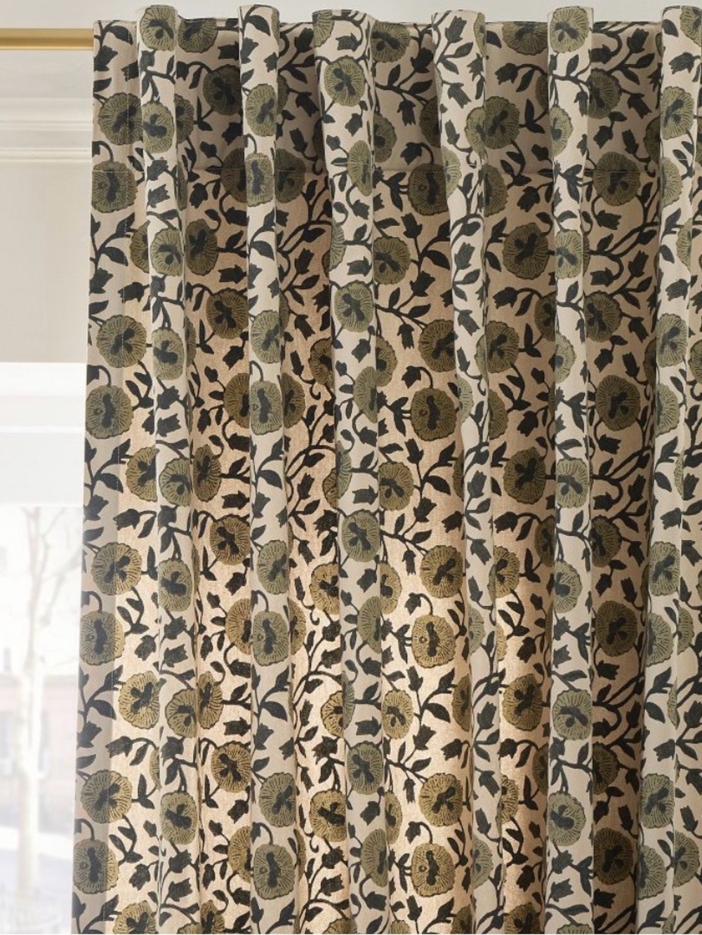 West Elm Olive Laney Floral Curtain Green Floral Drapery 2 Panels 48”x108” each - Picture 2 of 11